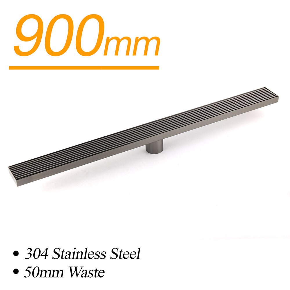 Gun Metal 900mm Strip Fence Linear Shower Grate Floor Drain 50mm Central Waste - Furniture > Bathroom > Shower Heads & Screens - Rivercity House & Home Co. (ABN 18 642 972 209) - Affordable Modern Furniture Australia