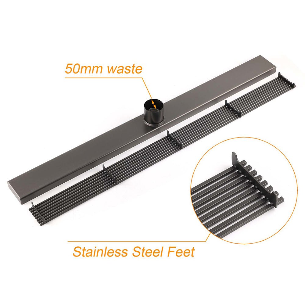 Gun Metal 900mm Strip Fence Linear Shower Grate Floor Drain 50mm Central Waste - Furniture > Bathroom > Shower Heads & Screens - Rivercity House & Home Co. (ABN 18 642 972 209) - Affordable Modern Furniture Australia