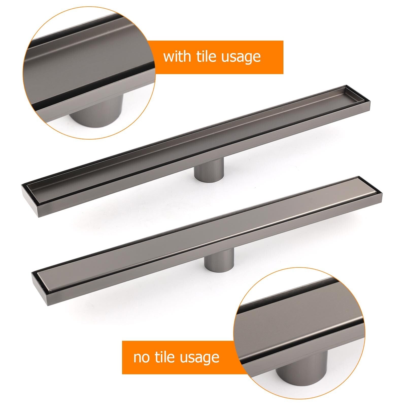 Gun Metal Bathroom Tile Insert 800mm Linear Shower Grate Floor Drain 50mm Waste - Furniture > Bathroom > Shower Heads & Screens - Rivercity House & Home Co. (ABN 18 642 972 209) - Affordable Modern Furniture Australia