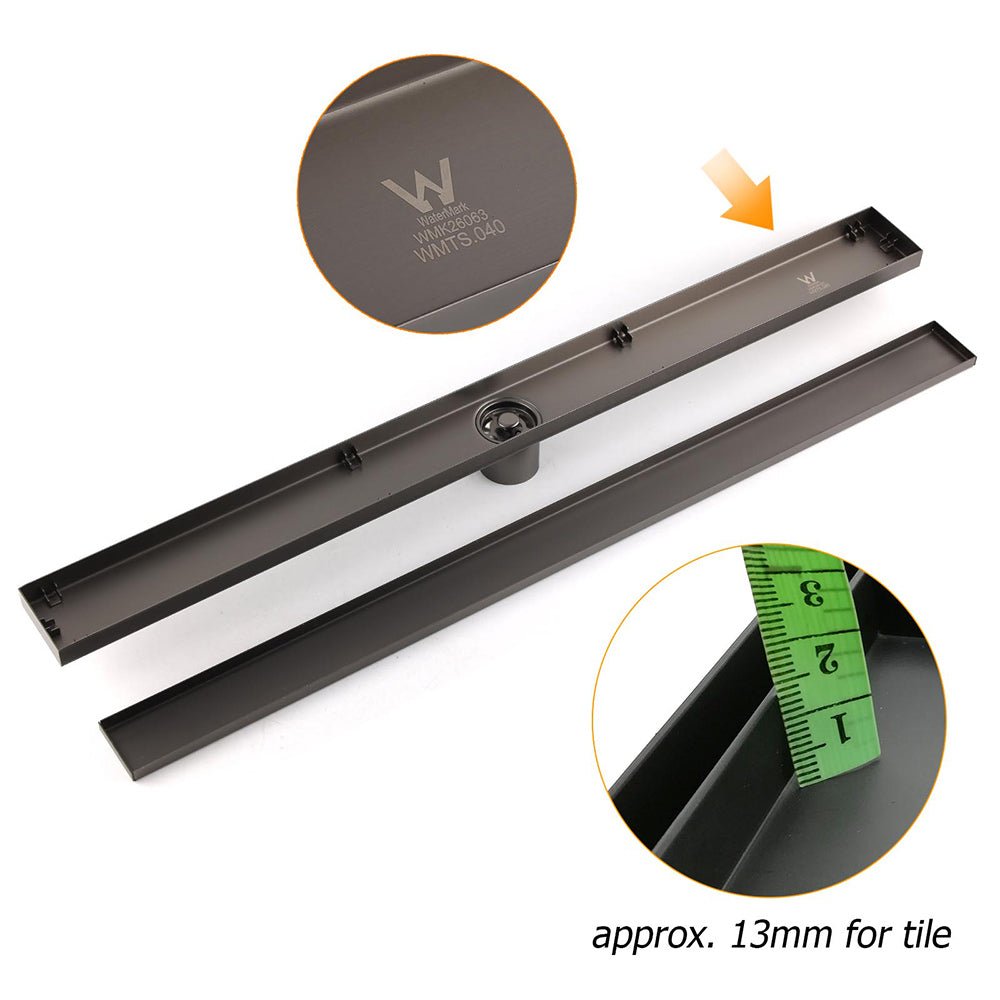 Gun Metal Bathroom Tile Insert 800mm Linear Shower Grate Floor Drain 50mm Waste - Furniture > Bathroom > Shower Heads & Screens - Rivercity House & Home Co. (ABN 18 642 972 209) - Affordable Modern Furniture Australia