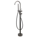 Grey Metal Freestanding Bathtub Mixer Tap with Handheld Shower Set - Grey Metal