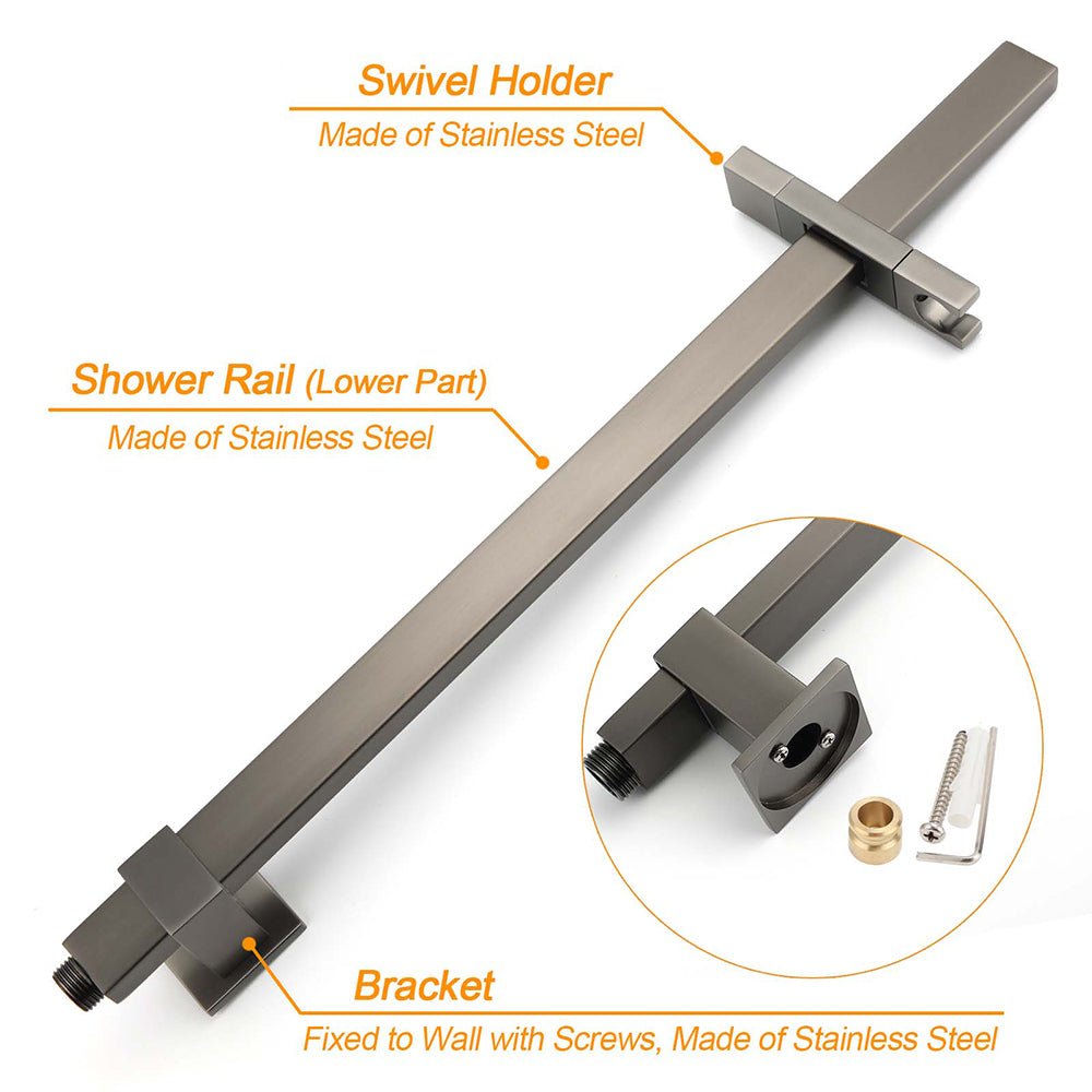 Gun Metal Double Square Shower Head Set 10" Rain Handheld Sliding Rail Diverter - Furniture > Bathroom > Shower Heads & Screens - Rivercity House & Home Co. (ABN 18 642 972 209) - Affordable Modern Furniture Australia
