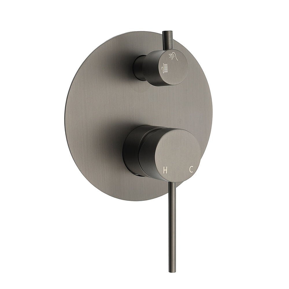 Gun Metal Gray Round Shower Mixer 2 Way Diverter For Bath Twin Shower Watermark - Furniture > Bathroom > Shower Heads & Screens - Rivercity House & Home Co. (ABN 18 642 972 209) - Affordable Modern Furniture Australia
