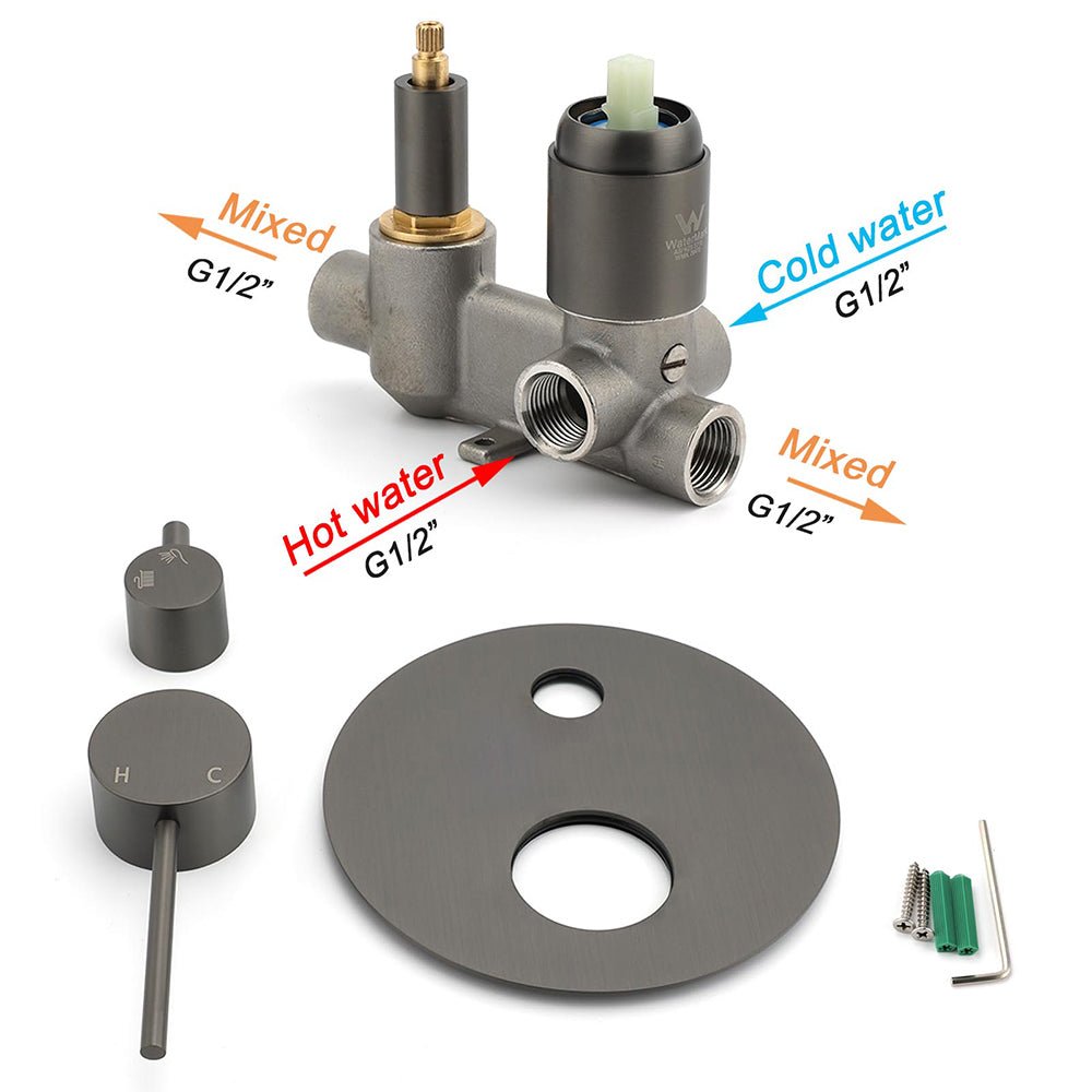 Gun Metal Gray Round Shower Mixer 2 Way Diverter For Bath Twin Shower Watermark - Furniture > Bathroom > Shower Heads & Screens - Rivercity House & Home Co. (ABN 18 642 972 209) - Affordable Modern Furniture Australia