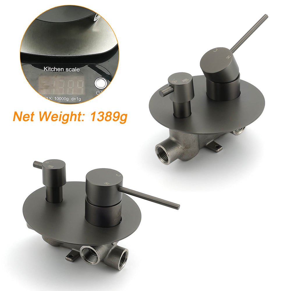 Gun Metal Gray Round Shower Mixer 2 Way Diverter For Bath Twin Shower Watermark - Furniture > Bathroom > Shower Heads & Screens - Rivercity House & Home Co. (ABN 18 642 972 209) - Affordable Modern Furniture Australia