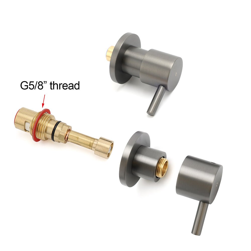 Gun Metal Grey Brass 1/4 Turn Round Hot Cold Tap Wall Set For Shower Vanity Spout - Furniture > Bathroom > Shower Heads & Screens - Rivercity House & Home Co. (ABN 18 642 972 209) - Affordable Modern Furniture Australia