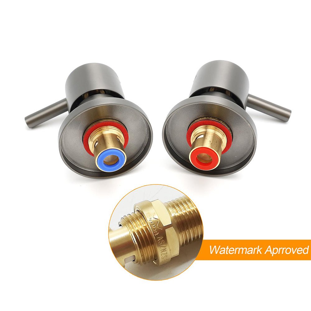 Gun Metal Grey Brass 1/4 Turn Round Hot Cold Tap Wall Set For Shower Vanity Spout - Furniture > Bathroom > Shower Heads & Screens - Rivercity House & Home Co. (ABN 18 642 972 209) - Affordable Modern Furniture Australia