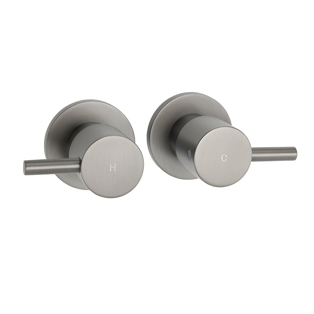 Gun Metal Grey Brass 1/4 Turn Round Hot Cold Tap Wall Set For Shower Vanity Spout - Furniture > Bathroom > Shower Heads & Screens - Rivercity House & Home Co. (ABN 18 642 972 209) - Affordable Modern Furniture Australia