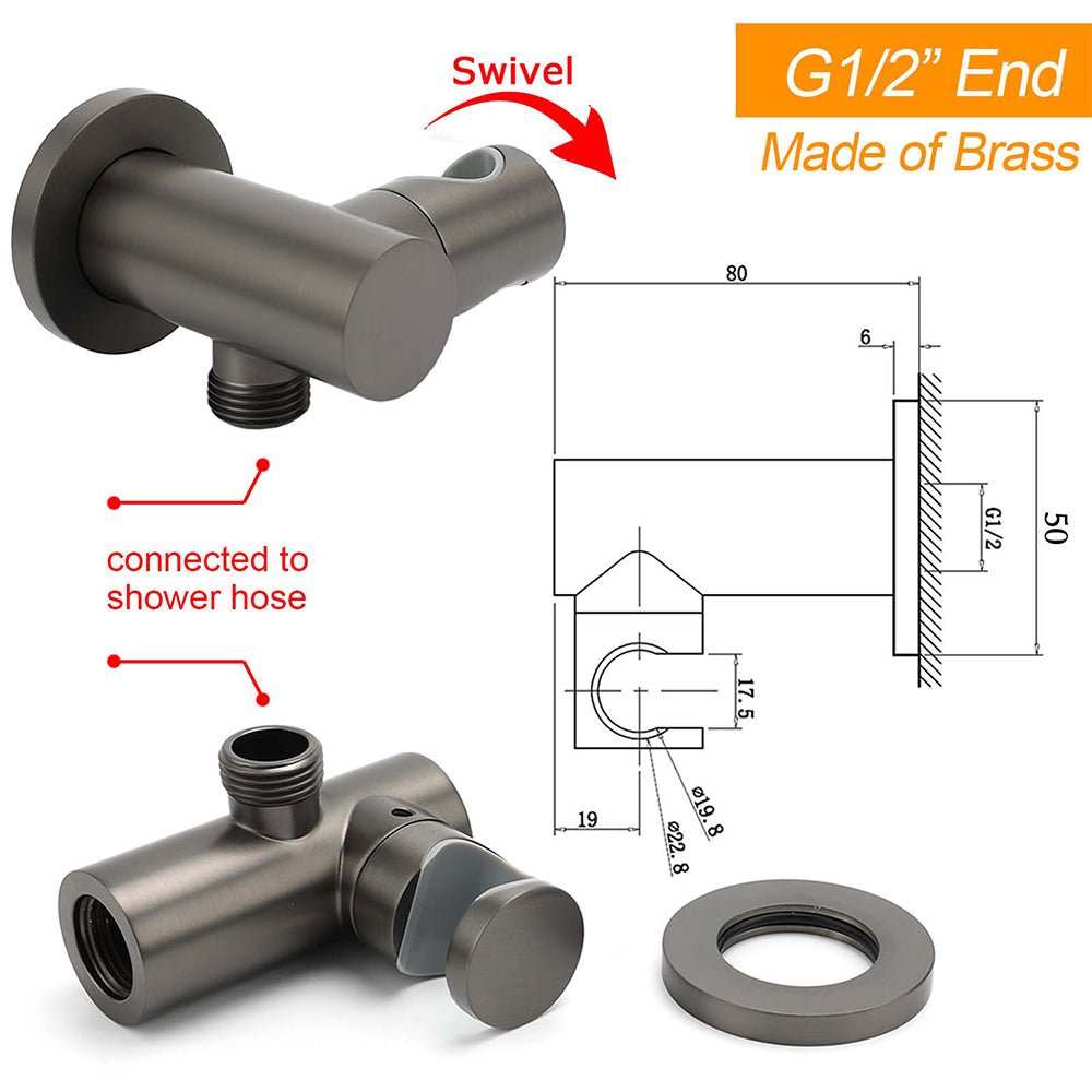 Gun Metal Grey Handheld Shower Head Swivel Bracket Holder Water Inlet Elbow Connector - Furniture > Bathroom > Shower Heads & Screens - Rivercity House & Home Co. (ABN 18 642 972 209) - Affordable Modern Furniture Australia