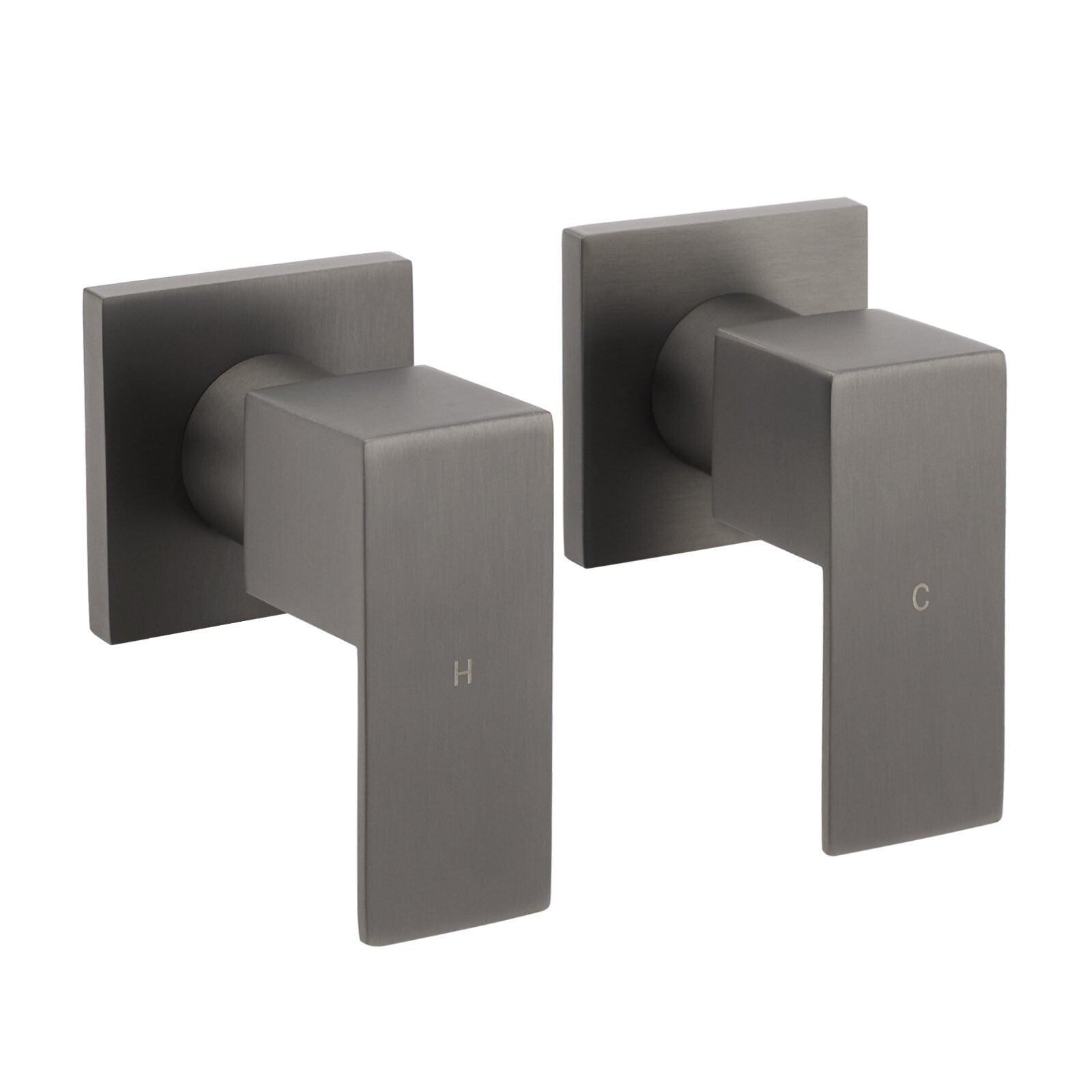 Gun Metal Grey Square 1/4 Quarter Turn Wall Twin Taps For Shower Basin Spout Set - Furniture > Bathroom > Shower Heads & Screens - Rivercity House & Home Co. (ABN 18 642 972 209) - Affordable Modern Furniture Australia