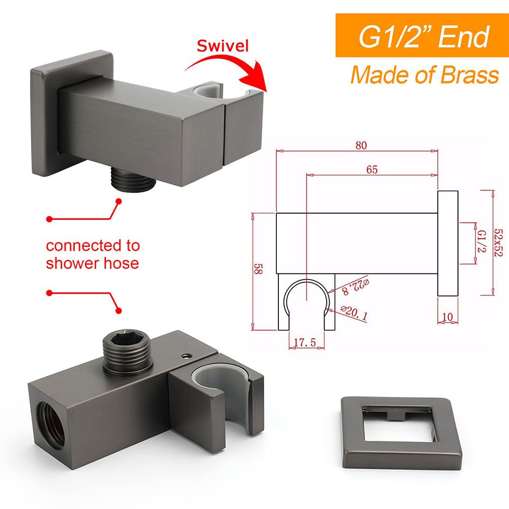 Gun Metal Grey Square Shower Head Holder Bracket Inlet Elbow Water Connector Kit - Furniture > Bathroom > Shower Heads & Screens - Rivercity House & Home Co. (ABN 18 642 972 209) - Affordable Modern Furniture Australia