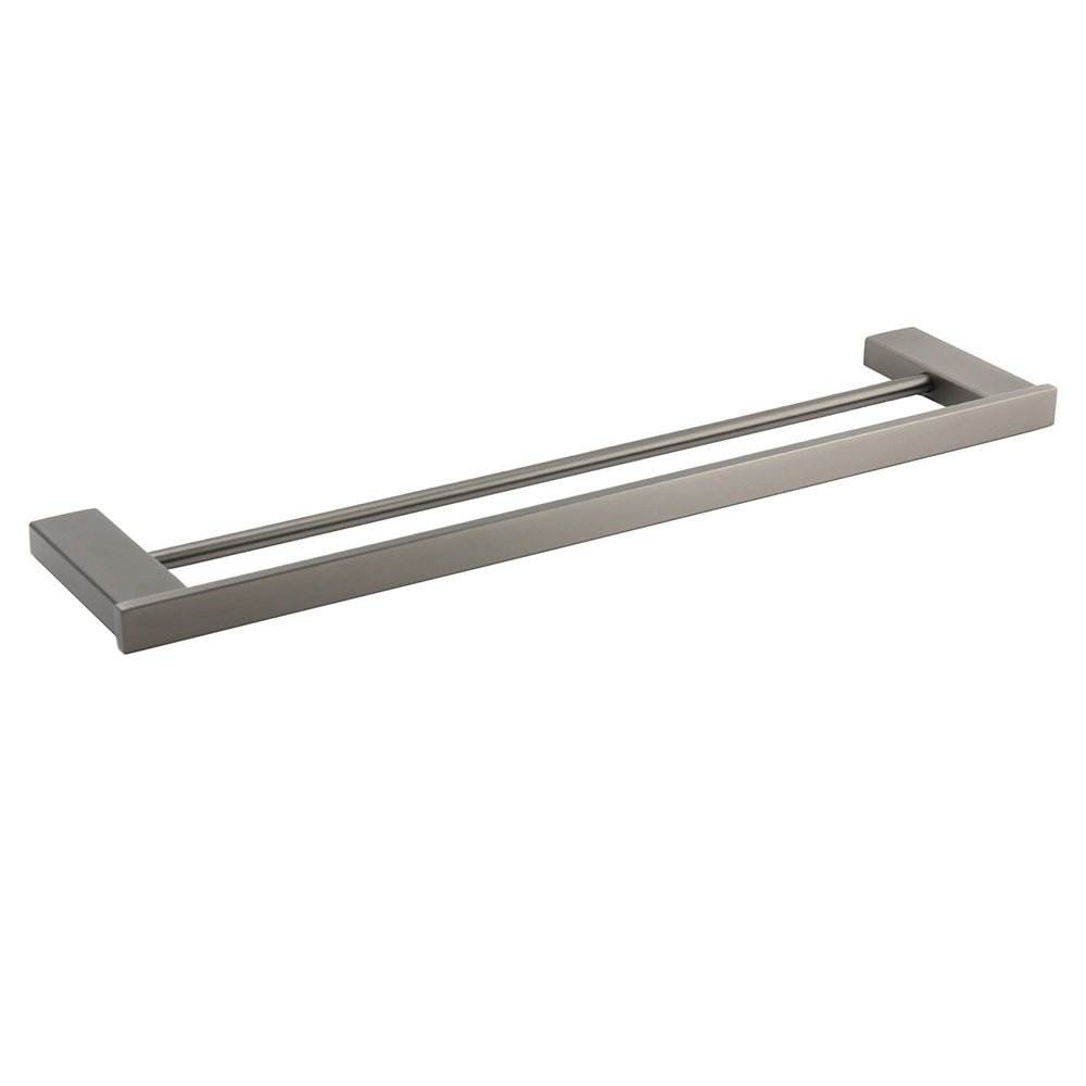 Gun Metal Grey Square Strong Towel Rail Rack 600mm Double Hanger Holder Bar Kit - Home & Garden > Bathroom Accessories > Shower Accessories - Rivercity House & Home Co. (ABN 18 642 972 209) - Affordable Modern Furniture Australia