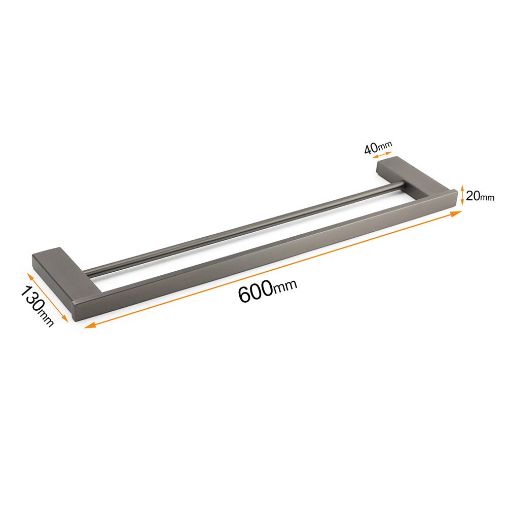 Gun Metal Grey Square Strong Towel Rail Rack 600mm Double Hanger Holder Bar Kit - Home & Garden > Bathroom Accessories > Shower Accessories - Rivercity House & Home Co. (ABN 18 642 972 209) - Affordable Modern Furniture Australia