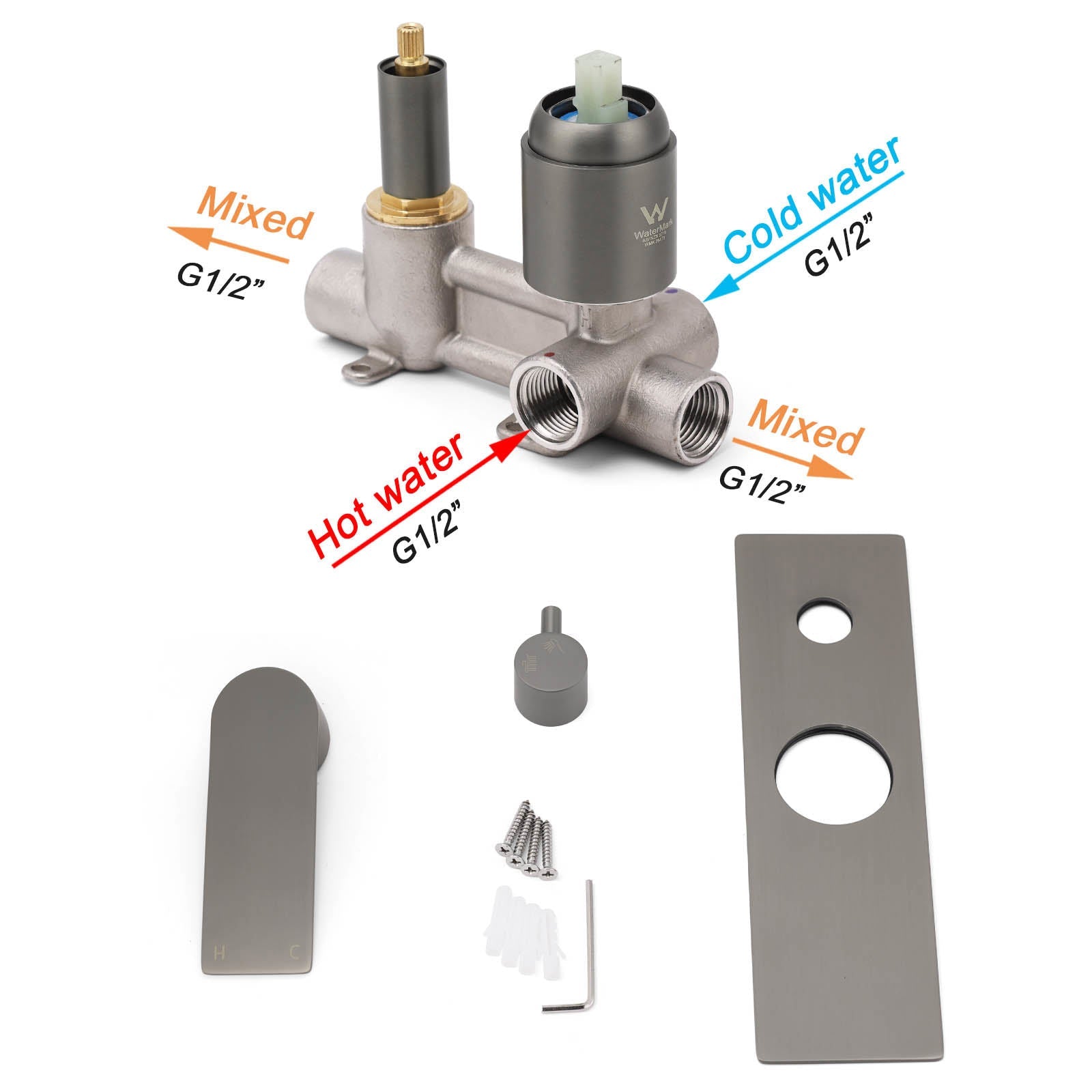 Gun Metal Grey Square Wall Mounted Shower Mixer Diverter 2 Ways Switch Valve Set - Furniture > Bathroom > Shower Heads & Screens - Rivercity House & Home Co. (ABN 18 642 972 209) - Affordable Modern Furniture Australia