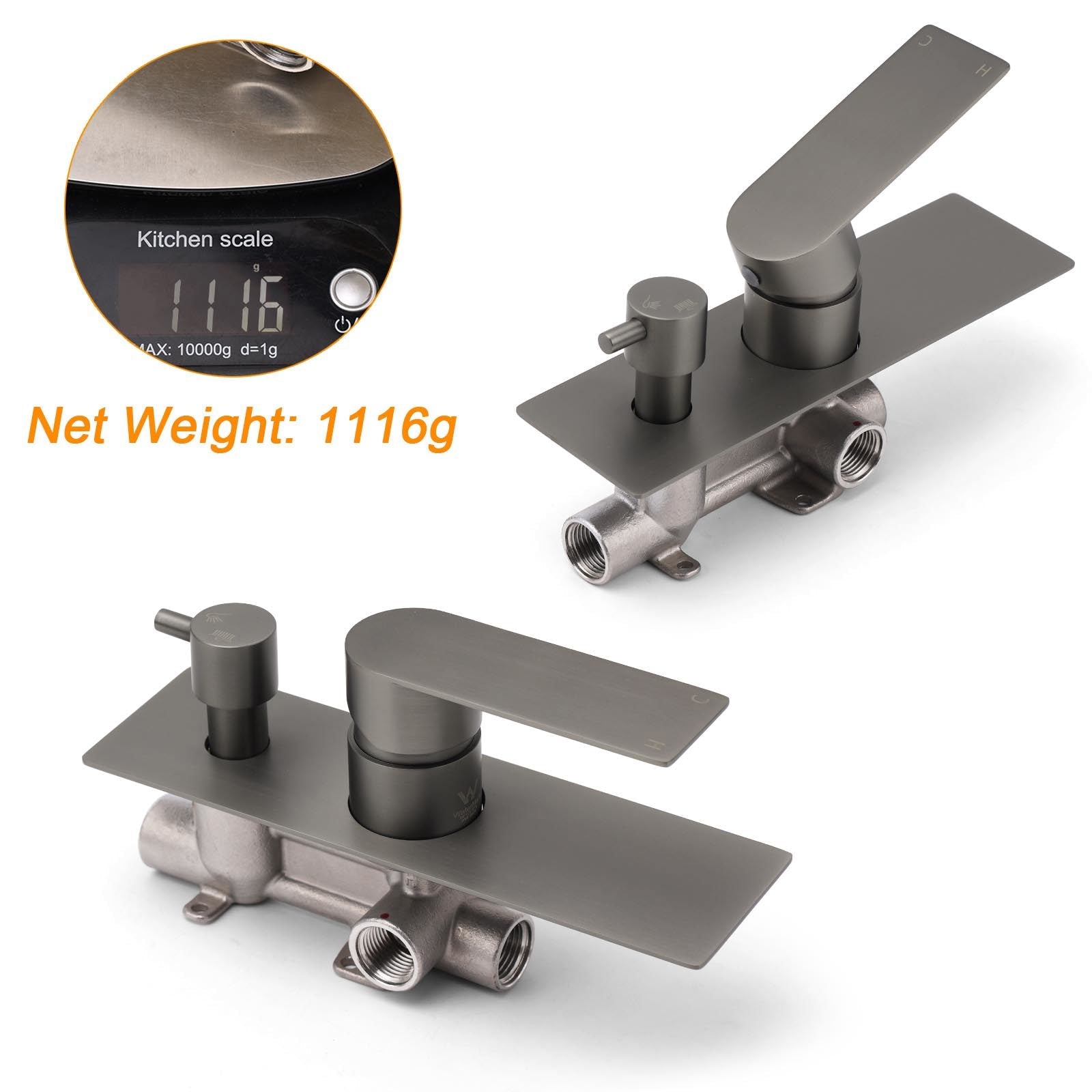 Gun Metal Grey Square Wall Mounted Shower Mixer Diverter 2 Ways Switch Valve Set - Furniture > Bathroom > Shower Heads & Screens - Rivercity House & Home Co. (ABN 18 642 972 209) - Affordable Modern Furniture Australia