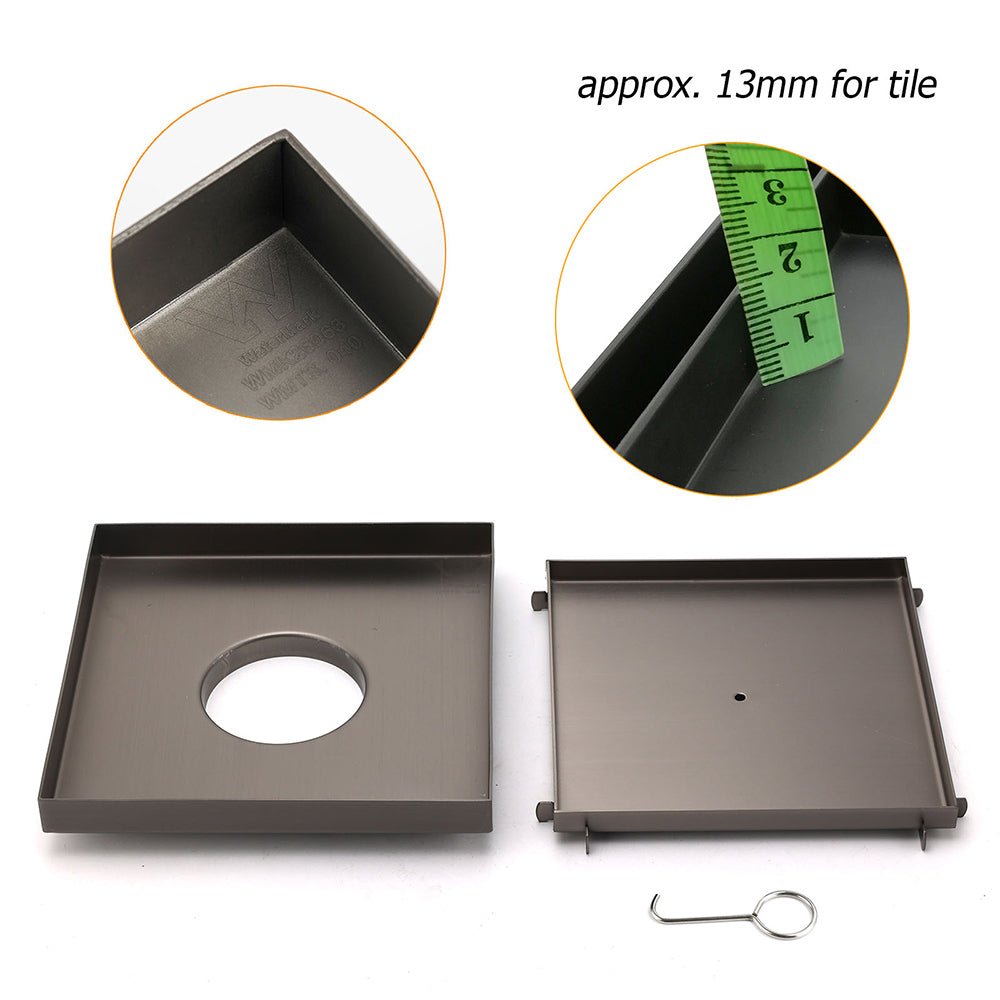 Gun Metal Large Square 200x200mm Tile Insert Floor Drain Shower Grate 80mm Waste - Furniture > Bathroom > Shower Heads & Screens - Rivercity House & Home Co. (ABN 18 642 972 209) - Affordable Modern Furniture Australia