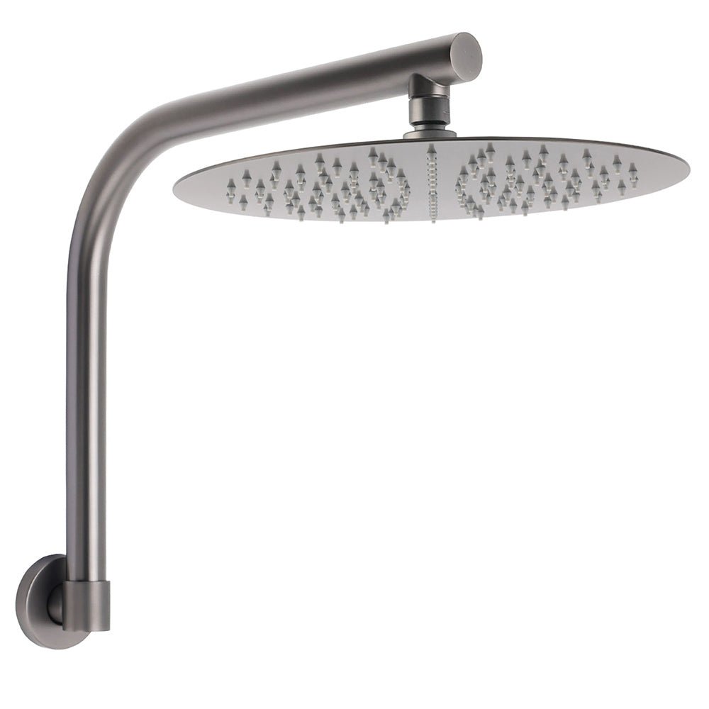 Gun Metal Round 12" Rainfall Shower Head + High Rise Gooseneck Wall Arm Bath Set - Furniture > Bathroom > Shower Heads & Screens - Rivercity House & Home Co. (ABN 18 642 972 209) - Affordable Modern Furniture Australia