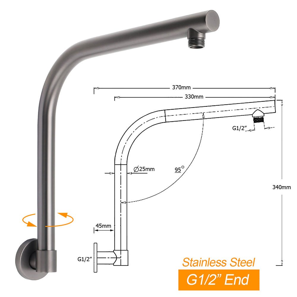 Gun Metal Round 8" Rainfall Shower Head + High Rise Gooseneck Wall Arm Bath Set - Furniture > Bathroom > Shower Heads & Screens - Rivercity House & Home Co. (ABN 18 642 972 209) - Affordable Modern Furniture Australia