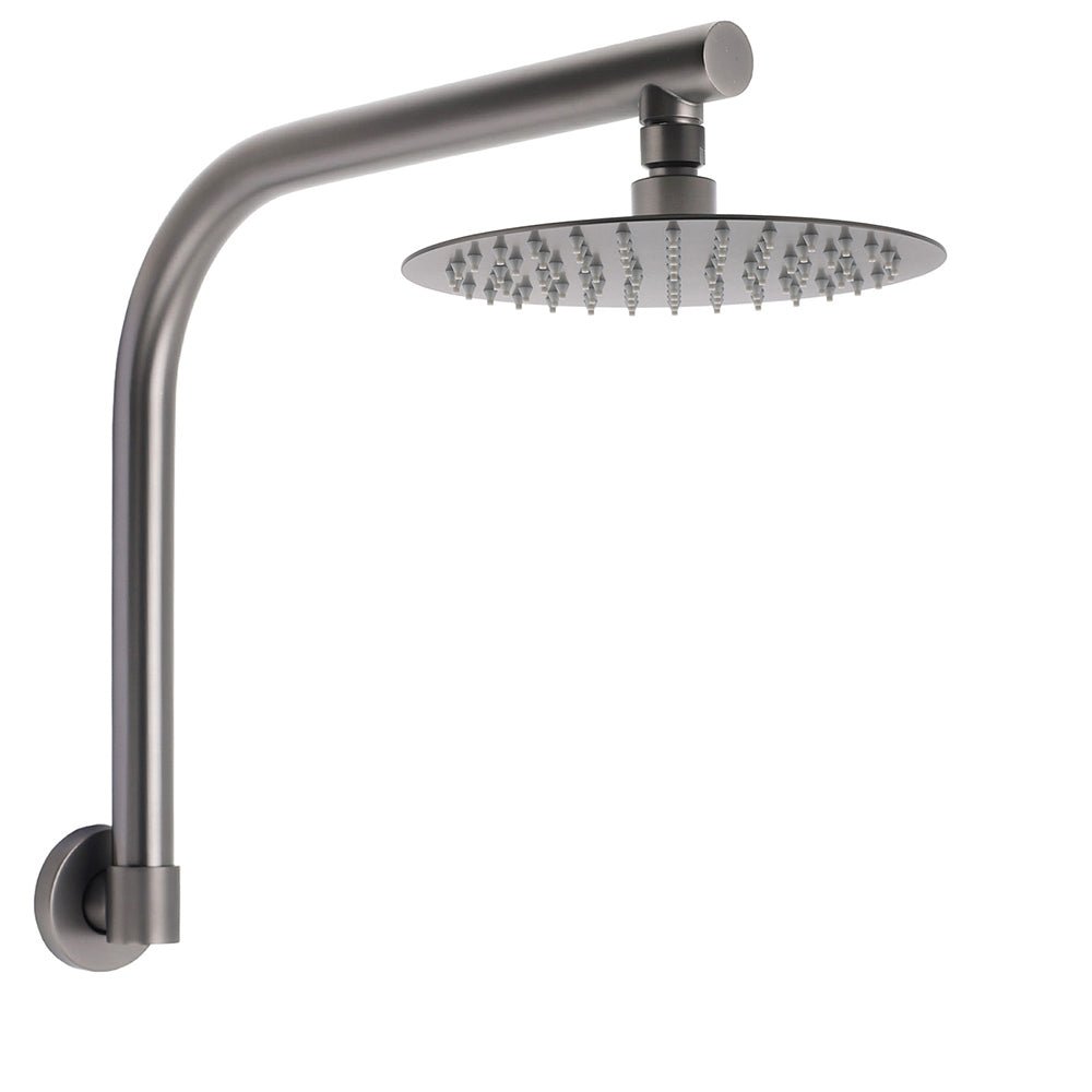 Gun Metal Round 8" Rainfall Shower Head + High Rise Gooseneck Wall Arm Bath Set - Furniture > Bathroom > Shower Heads & Screens - Rivercity House & Home Co. (ABN 18 642 972 209) - Affordable Modern Furniture Australia