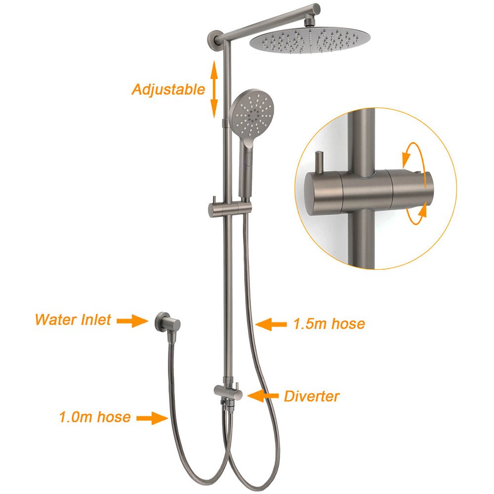 Gun Metal Round Shower 2in1 Set 10" Rain Head 3 Modes Handheld Sliding Rail Small Face Mixer - Furniture > Bathroom > Shower Heads & Screens - Rivercity House & Home Co. (ABN 18 642 972 209) - Affordable Modern Furniture Australia