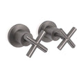 1/4 Turn Twin Bath Mixer Taps with Shower Spout - Grey Metal