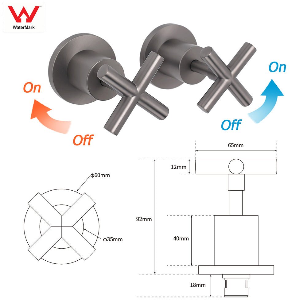 Gun Metal Shower 1/4 Turn Twin Taps Pair Bath Spout Hot Cold Water Mixer Valve - Furniture > Bathroom > Shower Heads & Screens - Rivercity House & Home Co. (ABN 18 642 972 209) - Affordable Modern Furniture Australia