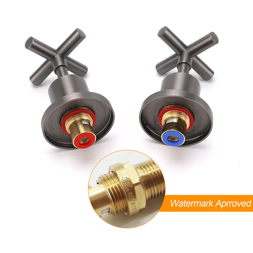 Gun Metal Shower 1/4 Turn Twin Taps Pair Bath Spout Hot Cold Water Mixer Valve - Furniture > Bathroom > Shower Heads & Screens - Rivercity House & Home Co. (ABN 18 642 972 209) - Affordable Modern Furniture Australia