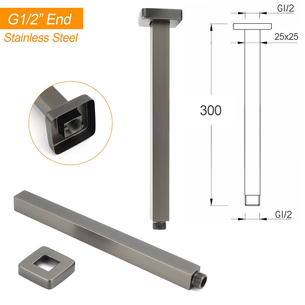 Gun Metal Square 12" Rainfall Shower Head 300mm Ceiling Dropper Arm Bath Set WELS - Furniture > Bathroom > Shower Heads & Screens - Rivercity House & Home Co. (ABN 18 642 972 209) - Affordable Modern Furniture Australia