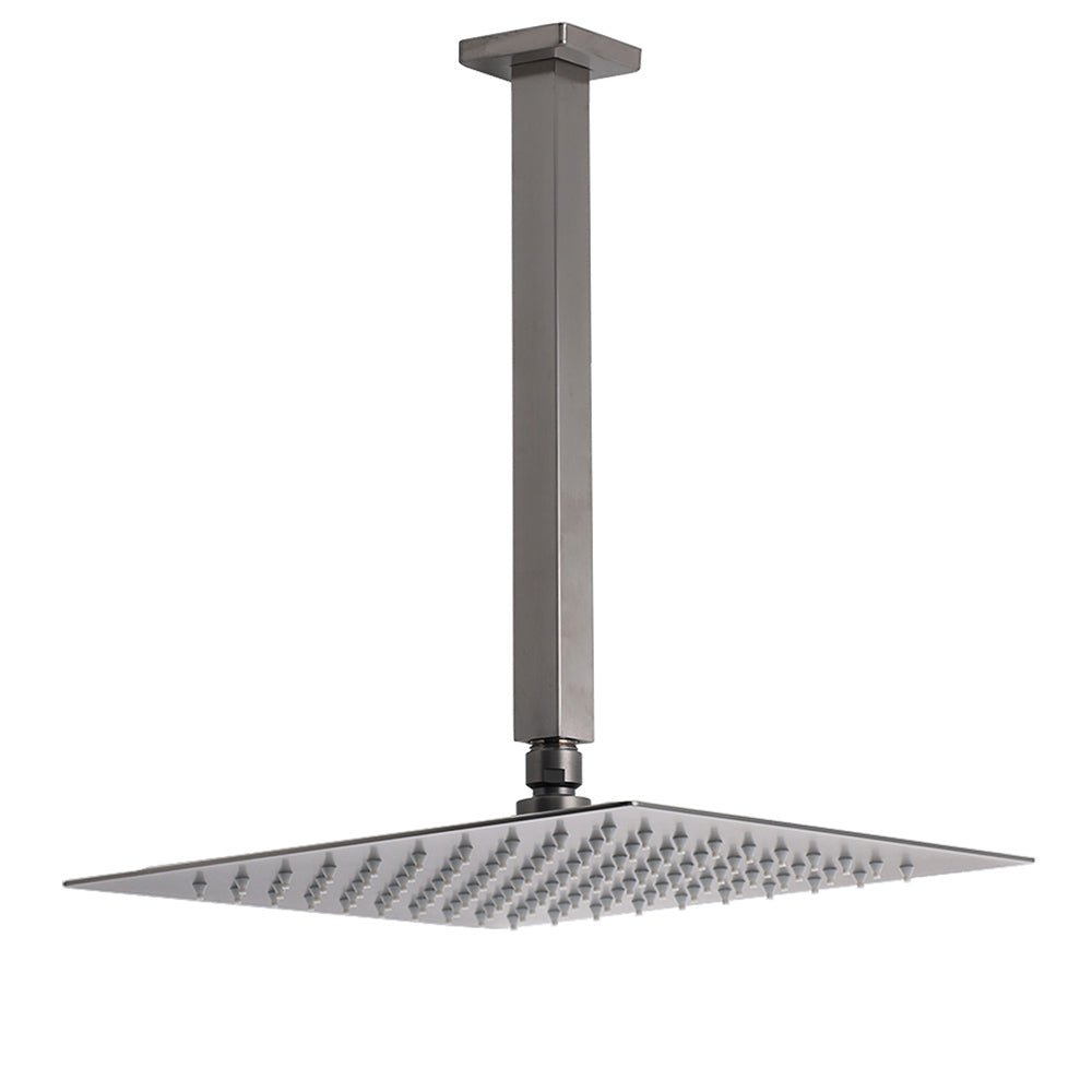 Gun Metal Square 12" Rainfall Shower Head 300mm Ceiling Dropper Arm Bath Set WELS - Furniture > Bathroom > Shower Heads & Screens - Rivercity House & Home Co. (ABN 18 642 972 209) - Affordable Modern Furniture Australia