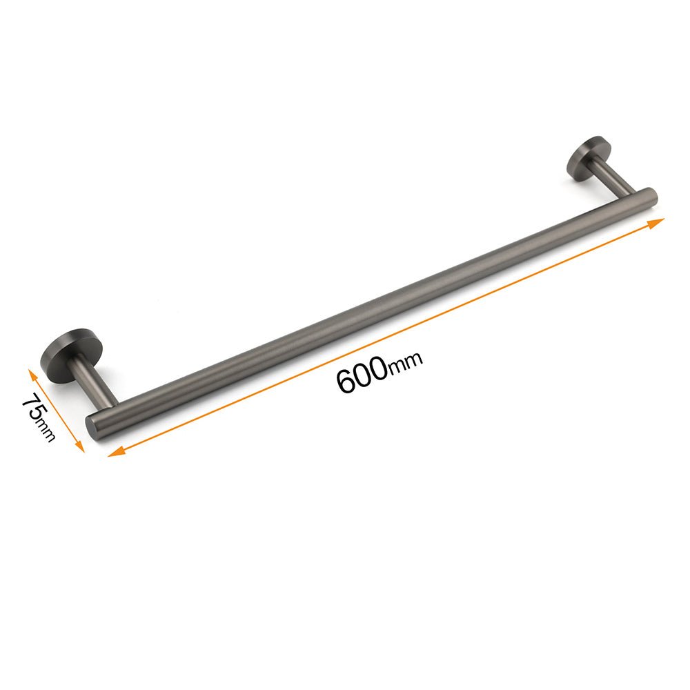 Gun Metal Stainless Steel 600mm Single Towel Rack Rail Holder Round Hanger Bar - Home & Garden > Bathroom Accessories > Shower Accessories - Rivercity House & Home Co. (ABN 18 642 972 209) - Affordable Modern Furniture Australia
