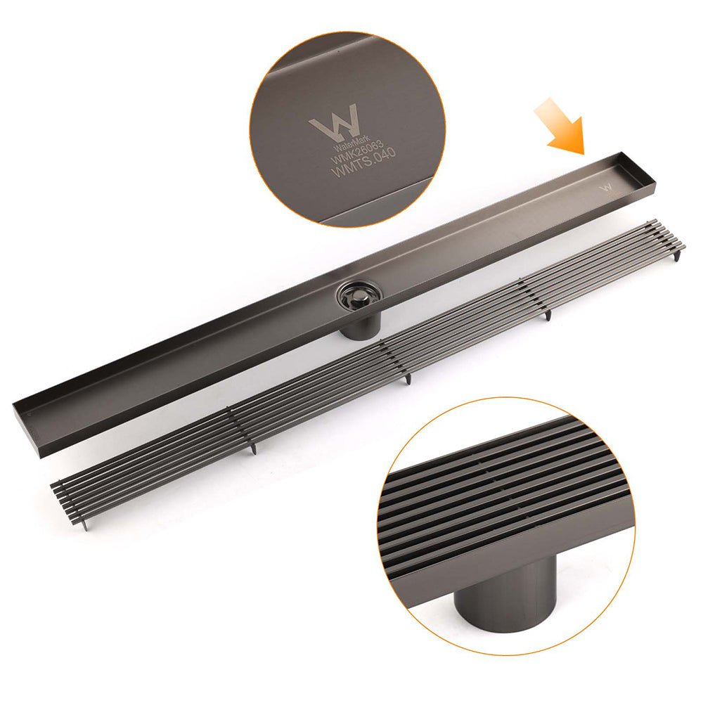 Gun Metal Stainless Steel 600mm Strip Fence Shower Grate Floor Drain 50mm Waste - Furniture > Bathroom > Shower Heads & Screens - Rivercity House & Home Co. (ABN 18 642 972 209) - Affordable Modern Furniture Australia