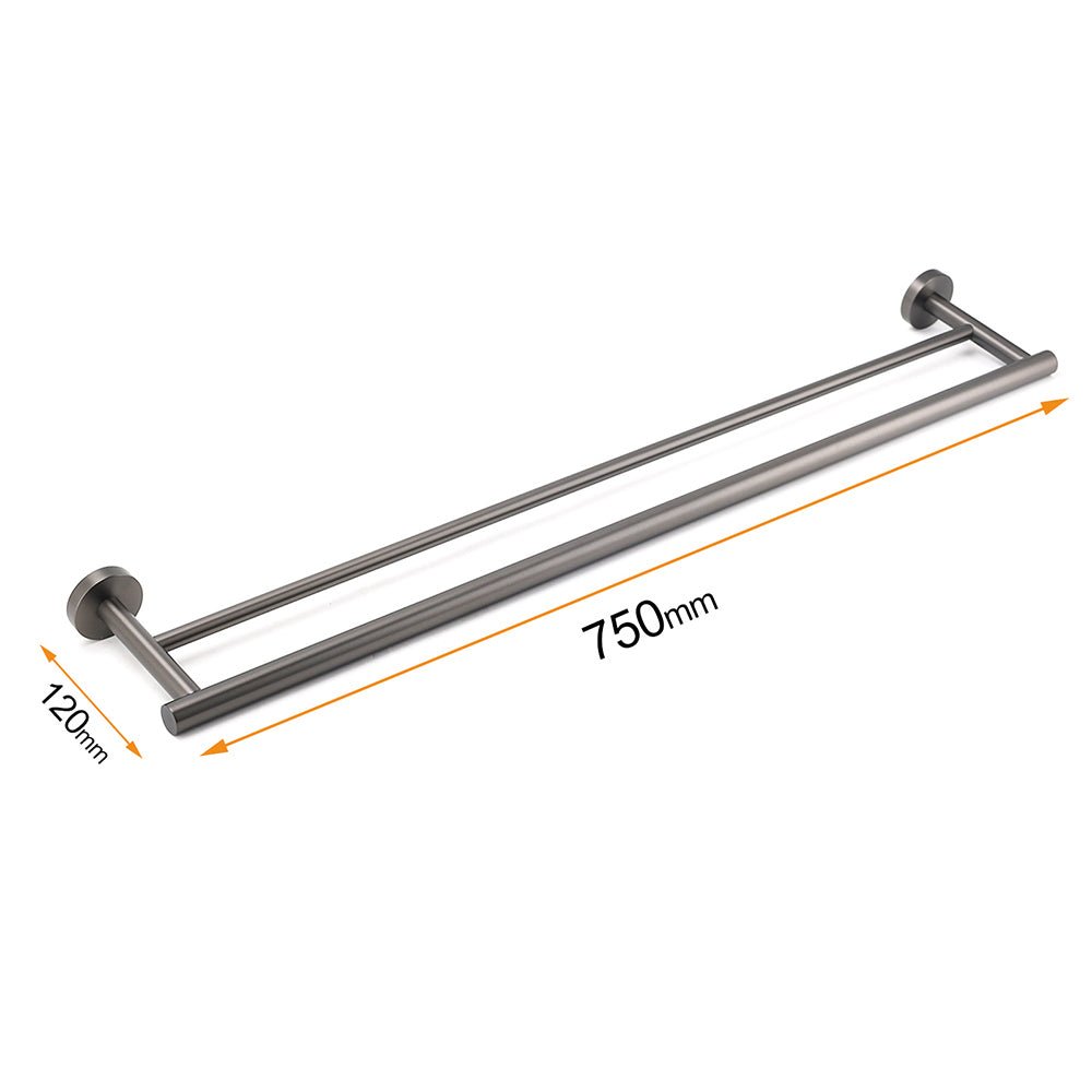 Gun Metal Stainless Steel 750mm Double Towel Rack Rail Holder Round Hanger Bar - Home & Garden > Bathroom Accessories > Shower Accessories - Rivercity House & Home Co. (ABN 18 642 972 209) - Affordable Modern Furniture Australia