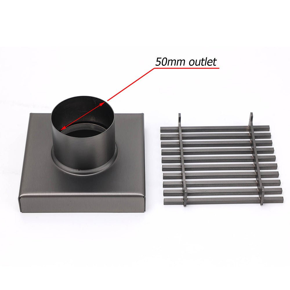 Gun Metal SUS 100mm Square Strip Fence Floor Drain Small Shower Grate 50mm Waste - Furniture > Bathroom > Shower Heads & Screens - Rivercity House & Home Co. (ABN 18 642 972 209) - Affordable Modern Furniture Australia