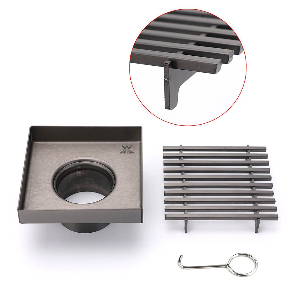 Gun Metal SUS 100mm Square Strip Fence Floor Drain Small Shower Grate 50mm Waste - Furniture > Bathroom > Shower Heads & Screens - Rivercity House & Home Co. (ABN 18 642 972 209) - Affordable Modern Furniture Australia