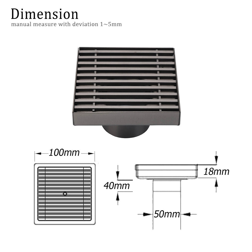 Gun Metal SUS 100mm Square Strip Fence Floor Drain Small Shower Grate 50mm Waste - Furniture > Bathroom > Shower Heads & Screens - Rivercity House & Home Co. (ABN 18 642 972 209) - Affordable Modern Furniture Australia