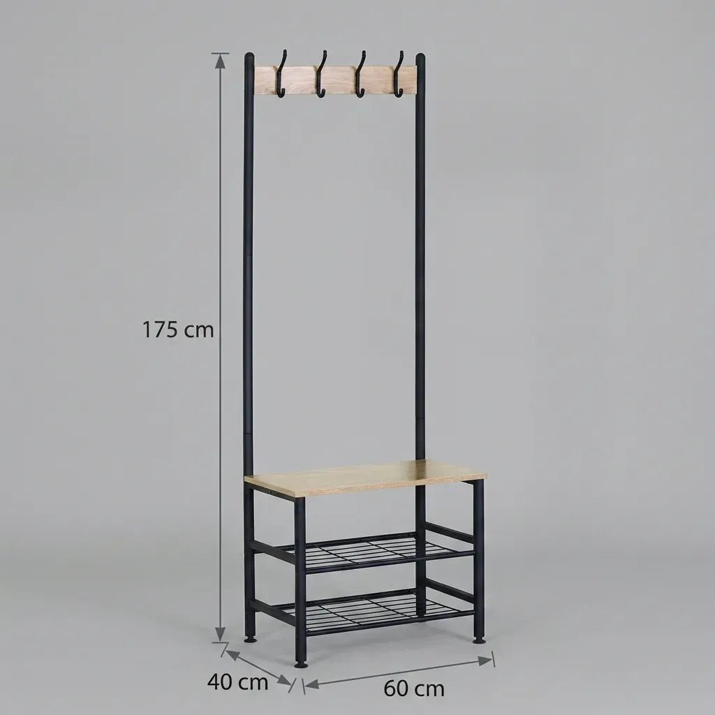Hall Tree Coat Rack with Bench, 5 Hooks & Shoe Storage - Brown - Home & Garden > Storage > Clothing & Wardrobe Storage - Rivercity House & Home Co. (ABN 18 642 972 209) - Affordable Modern Furniture Australia