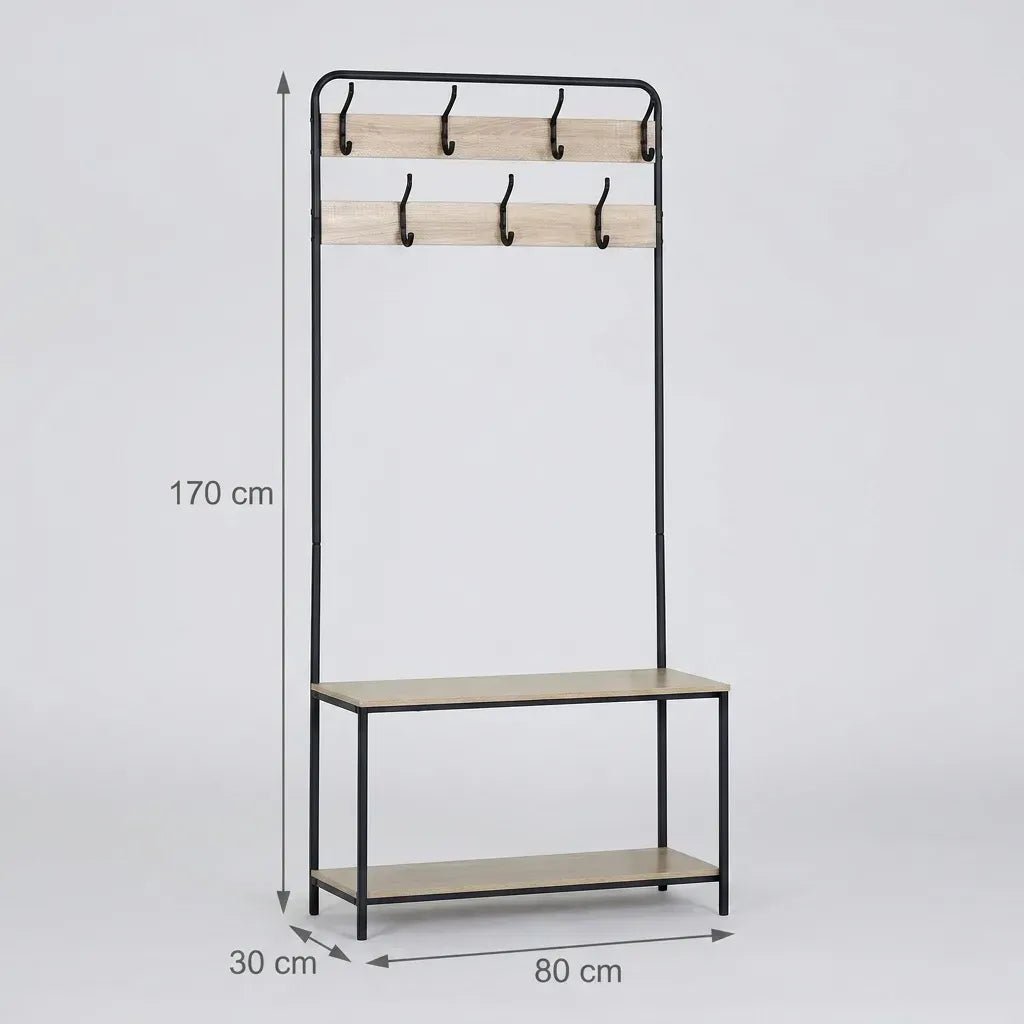 Hall Tree Coat Rack with Bench, 8 Hooks, Shoe Shelf, Rustic - Brown - Home & Garden > Storage > Clothing & Wardrobe Storage - Rivercity House & Home Co. (ABN 18 642 972 209) - Affordable Modern Furniture Australia