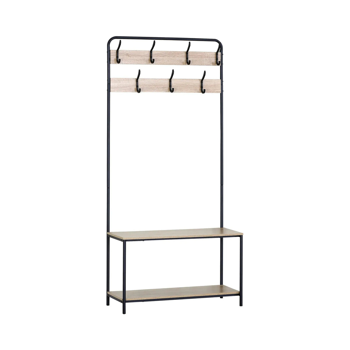 Hall Tree Coat Rack with Bench, 8 Hooks, Shoe Shelf, Rustic - Brown - Home & Garden > Storage > Clothing & Wardrobe Storage - Rivercity House & Home Co. (ABN 18 642 972 209) - Affordable Modern Furniture Australia
