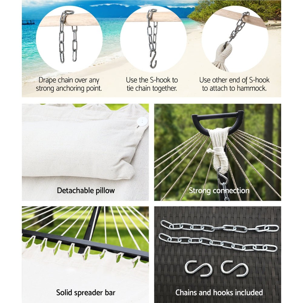 Hammock Bed Outdoor Camping Portable Hanging Chair 2 Person Piillow - Furniture > Outdoor > Outdoor Chairs - Rivercity House & Home Co. (ABN 18 642 972 209) - Affordable Modern Furniture Australia