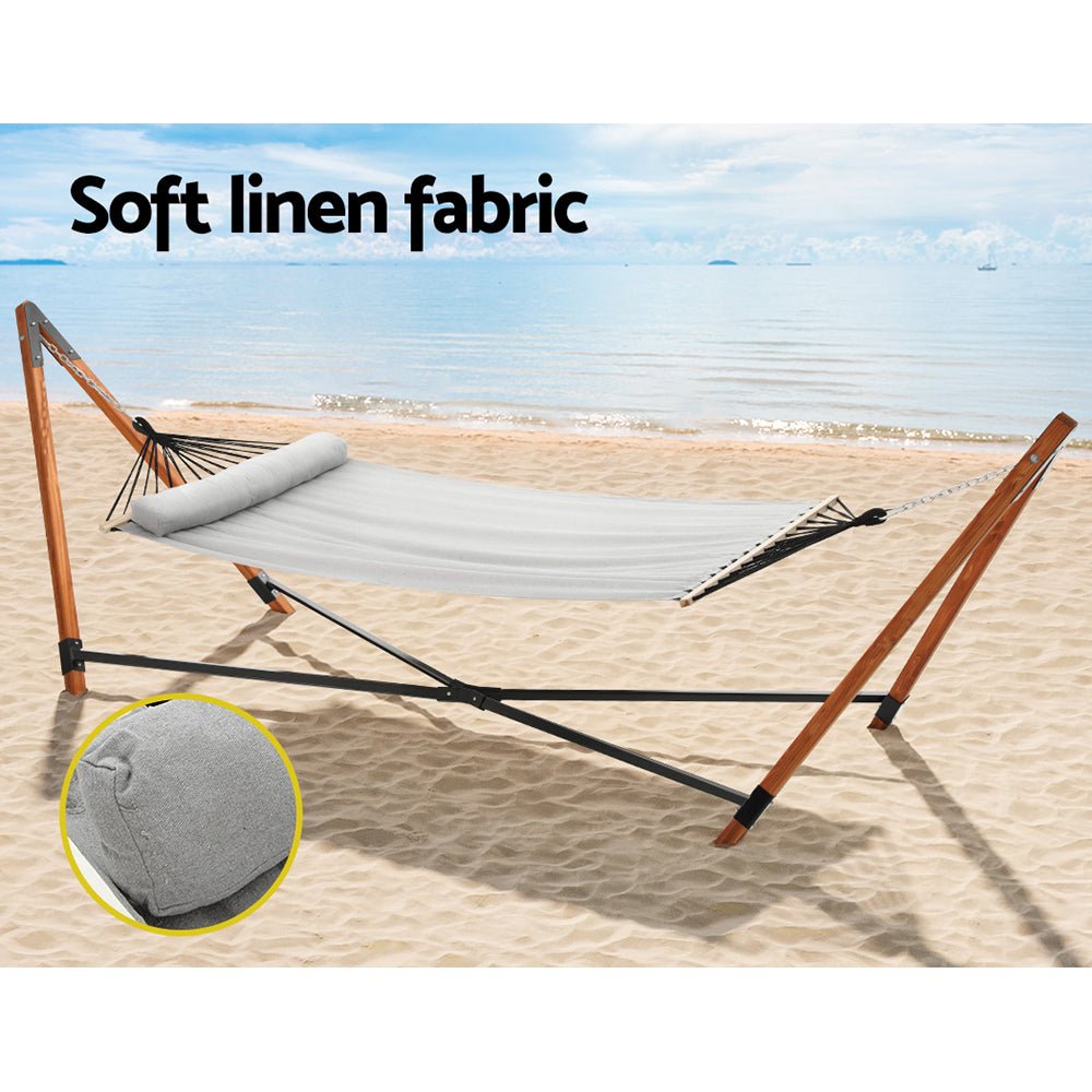 Hammock Bed Outdoor Camping Timber Hammock with Stand Grey - Home & Garden > Hammocks > Hammocks & Accessories - Rivercity House & Home Co. (ABN 18 642 972 209) - Affordable Modern Furniture Australia