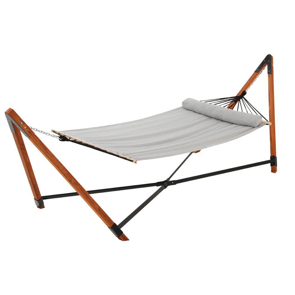 Hammock Bed Outdoor Camping Timber Hammock with Stand Grey - Home & Garden > Hammocks > Hammocks & Accessories - Rivercity House & Home Co. (ABN 18 642 972 209) - Affordable Modern Furniture Australia