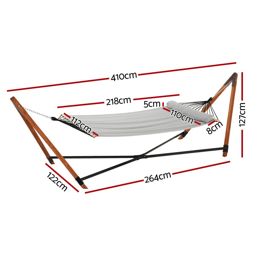 Hammock Bed Outdoor Camping Timber Hammock with Stand Grey - Home & Garden > Hammocks > Hammocks & Accessories - Rivercity House & Home Co. (ABN 18 642 972 209) - Affordable Modern Furniture Australia