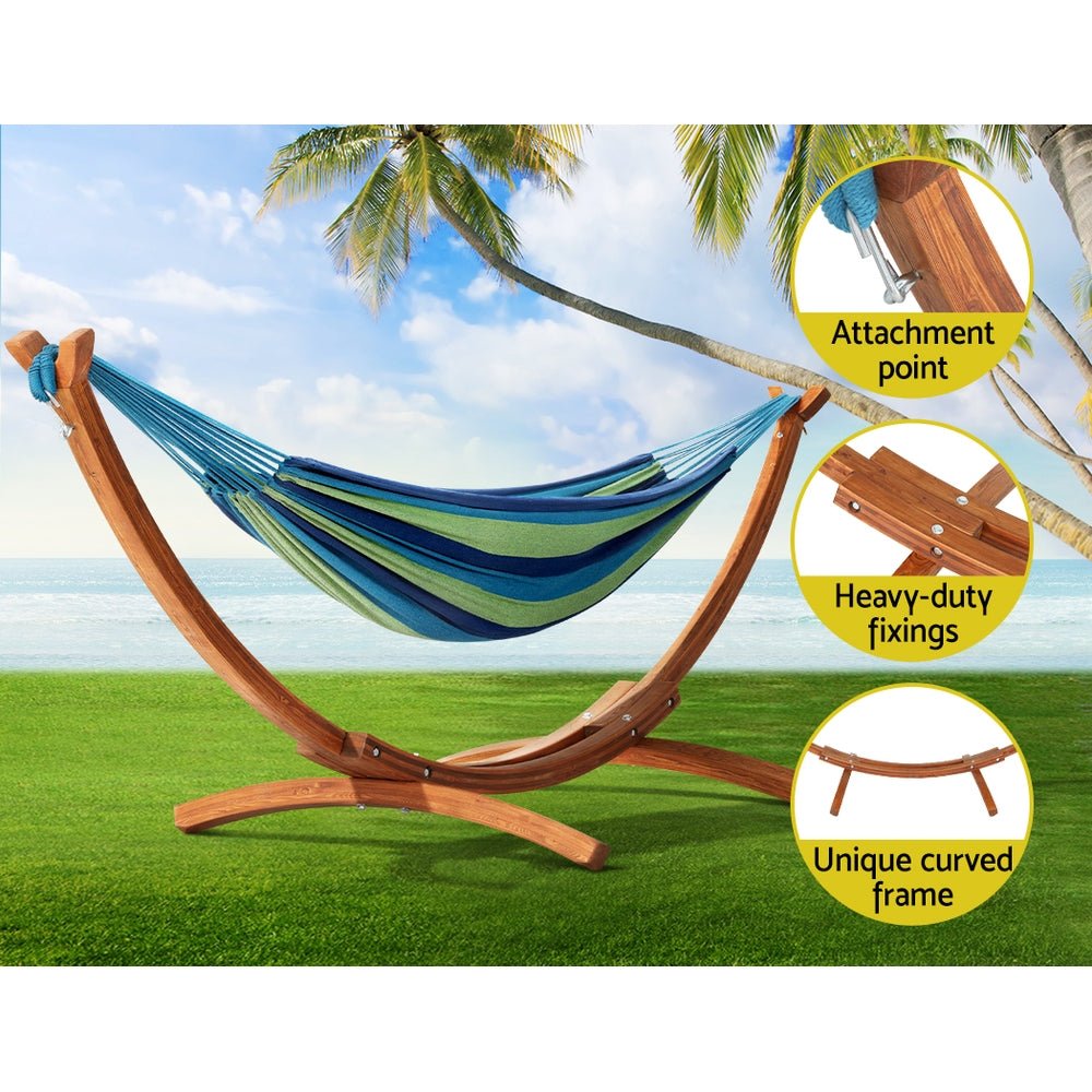 Hammock Bed Outdoor Camping Timber Hammock Wooden Stand - Home & Garden > Hammocks > Hammocks & Accessories - Rivercity House & Home Co. (ABN 18 642 972 209) - Affordable Modern Furniture Australia