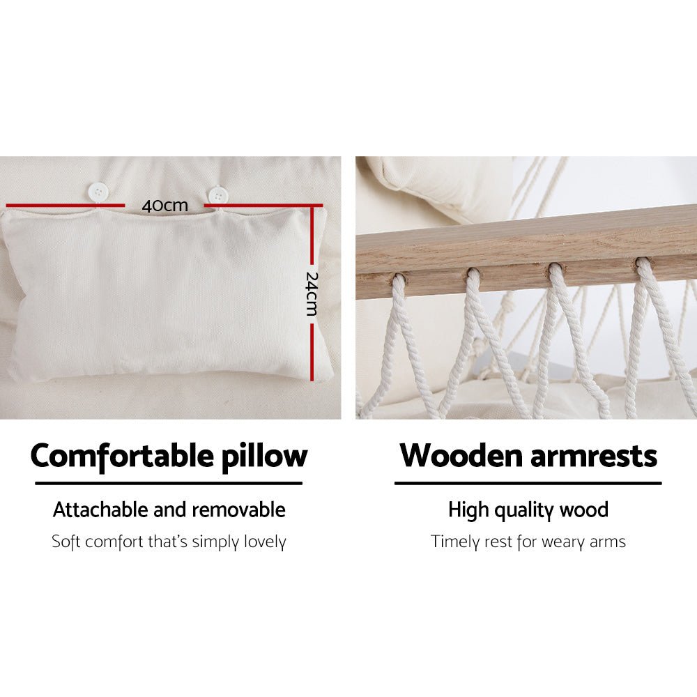 Hammock Chair Hanging with Armrest Camping Hammocks Cream - Home & Garden > Hammocks > Hammocks & Accessories - Rivercity House & Home Co. (ABN 18 642 972 209) - Affordable Modern Furniture Australia