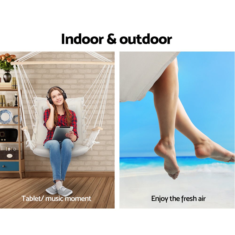 Hammock Chair Hanging with Armrest Camping Hammocks Cream - Home & Garden > Hammocks > Hammocks & Accessories - Rivercity House & Home Co. (ABN 18 642 972 209) - Affordable Modern Furniture Australia