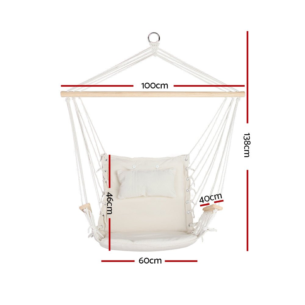 Hammock Chair Hanging with Armrest Camping Hammocks Cream - Home & Garden > Hammocks > Hammocks & Accessories - Rivercity House & Home Co. (ABN 18 642 972 209) - Affordable Modern Furniture Australia