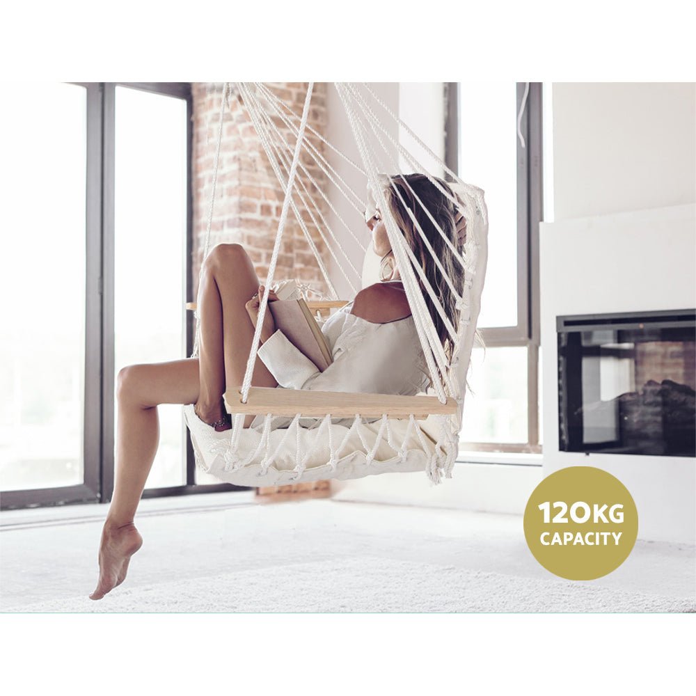 Hammock Chair Hanging with Armrest Camping Hammocks Cream - Home & Garden > Hammocks > Hammocks & Accessories - Rivercity House & Home Co. (ABN 18 642 972 209) - Affordable Modern Furniture Australia