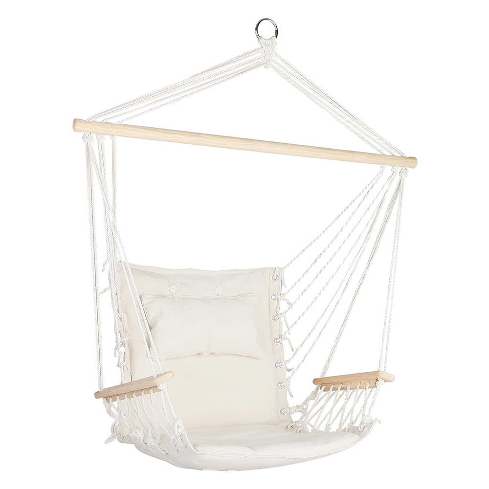 Hammock Chair Hanging with Armrest Camping Hammocks Cream - Home & Garden > Hammocks > Hammocks & Accessories - Rivercity House & Home Co. (ABN 18 642 972 209) - Affordable Modern Furniture Australia