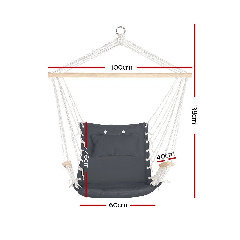 Hammock Chair Hanging with Armrest Camping Hammocks Grey - Furniture > Outdoor > Outdoor Chairs - Rivercity House & Home Co. (ABN 18 642 972 209) - Affordable Modern Furniture Australia