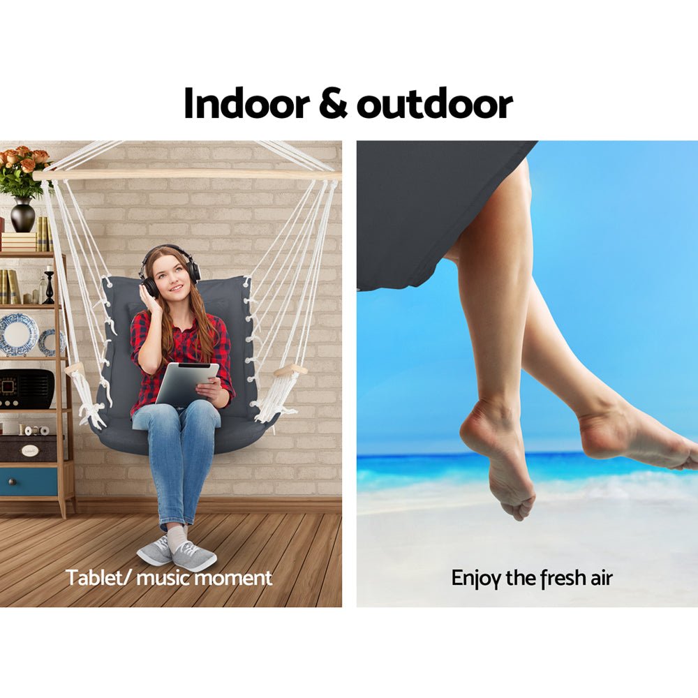 Hammock Chair Hanging with Armrest Camping Hammocks Grey - Furniture > Outdoor > Outdoor Chairs - Rivercity House & Home Co. (ABN 18 642 972 209) - Affordable Modern Furniture Australia